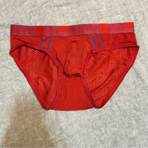 Andrew Christian Blow! Red Mesh Briefs Size Large New